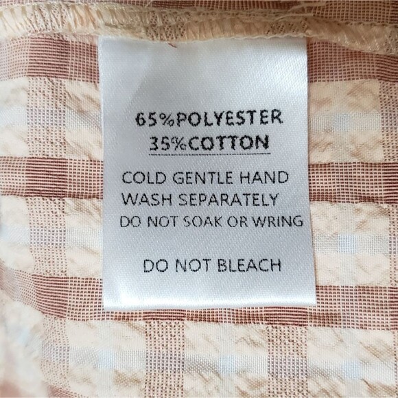 Petal & Pup Dress Womens Size 2 Peach Plaid Lace Up Puff Sleeve Cottage Prairie - Picture 9 of 11